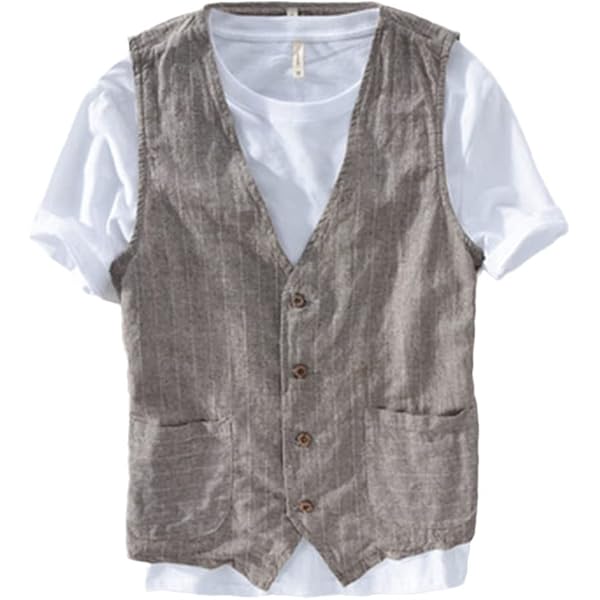 Lazutom Men's Summer Casual Cotton Linen Sleeveless Thin